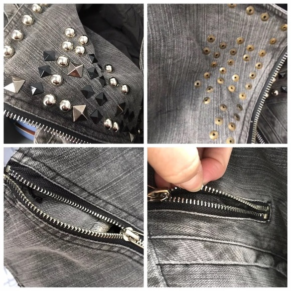 TOV Holy-G 38 Studded Moto Jacket Jean Snap Cotton - Picture 5 of 8